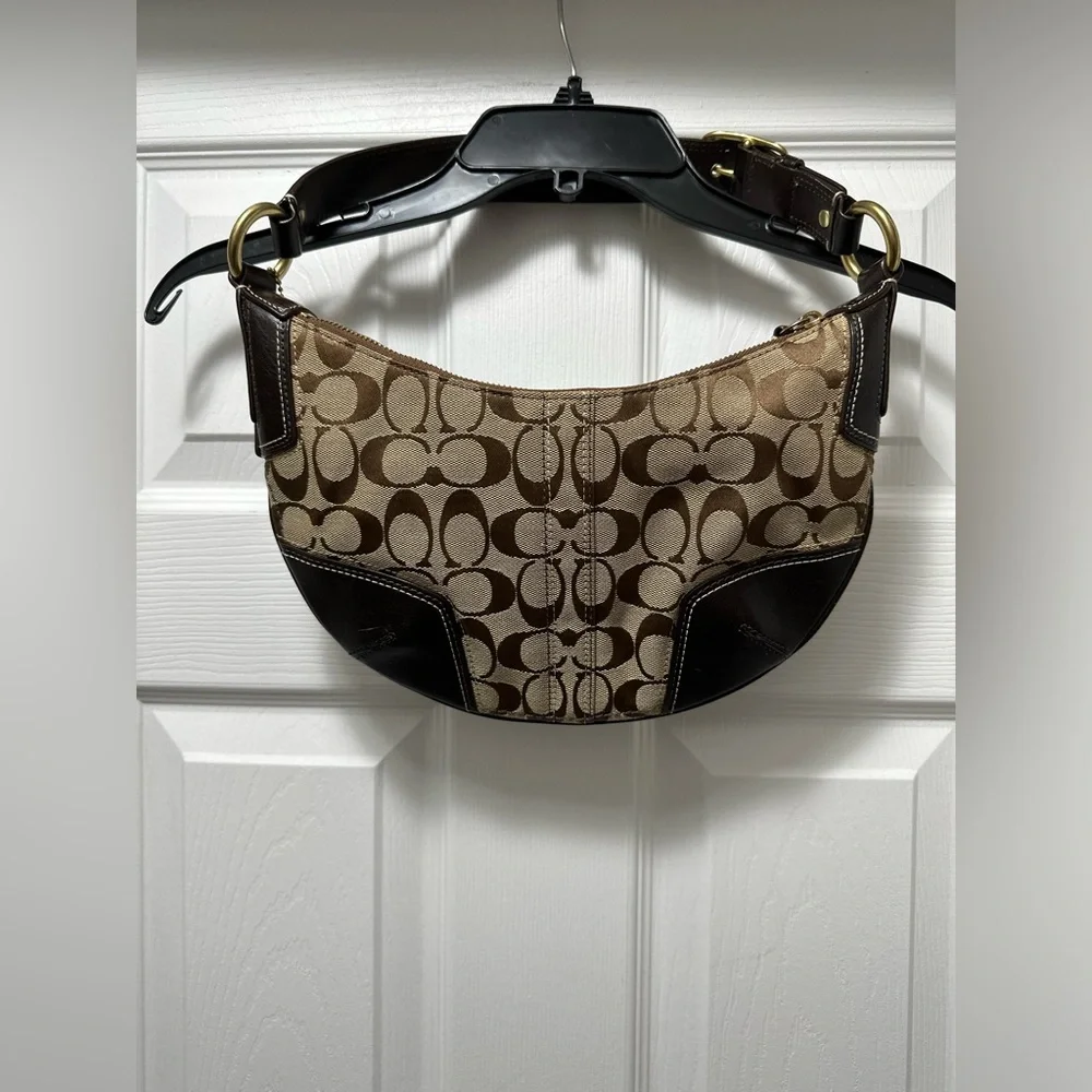 Coach Vintage Y2K Brown Signature Hobo Demi with Leather Corners H0768-11371